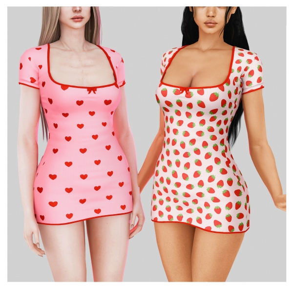 Alpha Strawberry midi dress by unknown66irl - The Sims 4 Custom Content