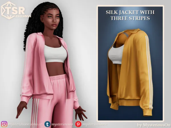 Alpha Silk jacket with three stripes by thesimsresource - The Sims 4 Custom Content