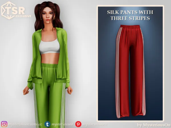 Alpha Silk pants with three stripes by thesimsresource - The Sims 4 Custom Content