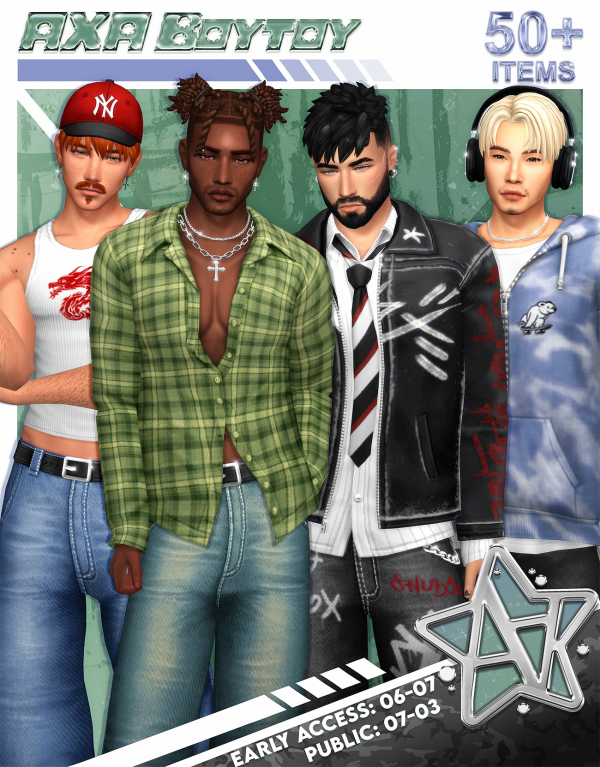 Maxis Match AxA Boytoy 50 Male CAS Items by simsfinds - The Sims 4 Custom Content