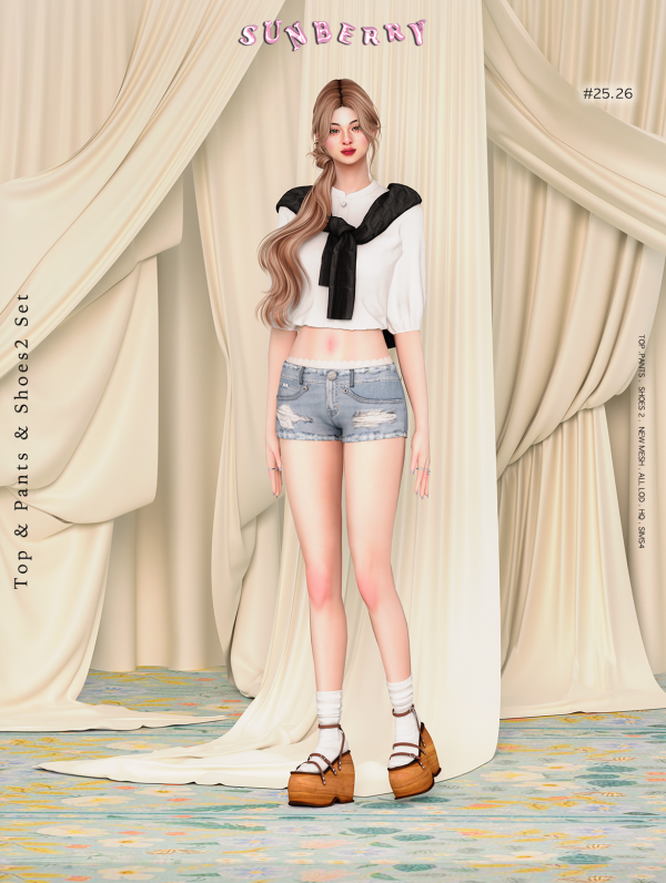 Alpha [SUNBERRY] 2526 Wedge Sandals 2 Set by simsfinds - The Sims 4 Custom Content