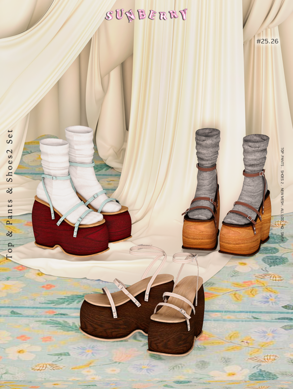 Alpha [SUNBERRY] 2526 Wedge Sandals by simsfinds - The Sims 4 Custom Content