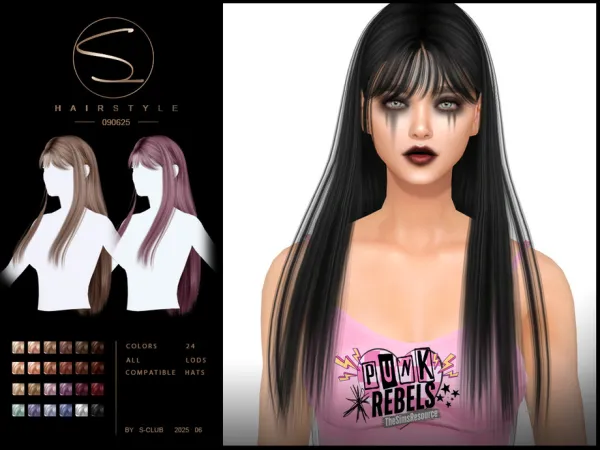 Alpha (PUNK REBELS)S Club_090625_Long straight hairstyle Club by S - The Sims 4 custom content