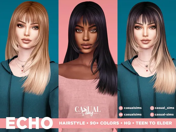 Alpha ECHO HAIRSTYLE RIGHT WITH BANGS - The Sims 4 Custom Content