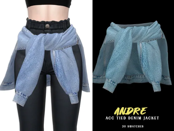 Alpha Andre ACC Tied Denim Jacket by grafity-cc - The Sims 4 Custom Content