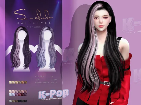Alpha K POP female long hairstyle Club by S - The Sims 4 Custom Content