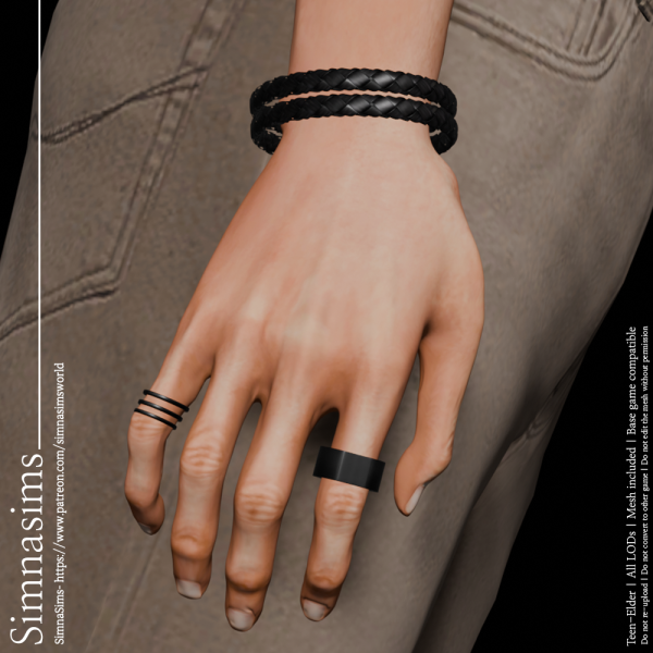 Alpha IT'S_HOT_leather bracelet and ring set by simsfinds - The Sims 4 Custom Content