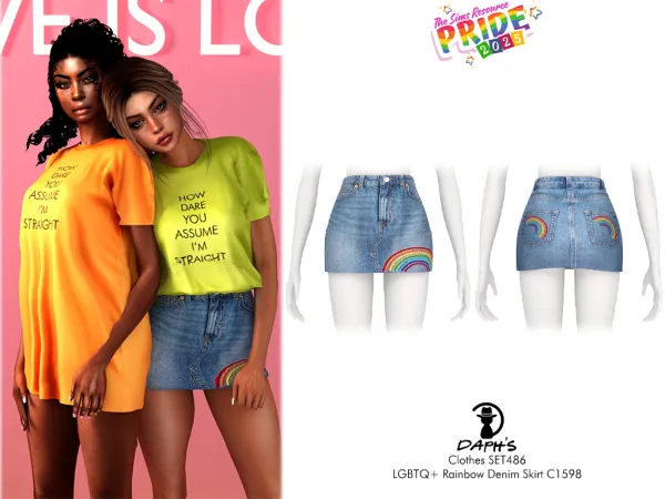 Alpha PRIDE2025 Clothes SET486 LGBTQ Rainbow Denim Skirt C1598 - The Sims 4 Custom Content