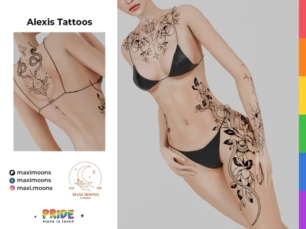 Mix Alexis Tattoos by maximoons - The Sims 4 Custom Content
