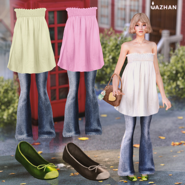 Alpha [DRESS W JEANS BOW FLATS] by simsfinds - The Sims 4 Custom Content