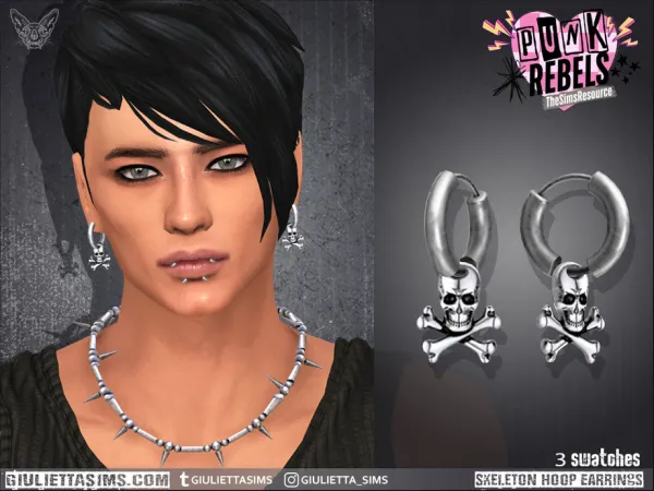 Alpha Punk Rebels Skeleton Hoop Earrings by feyona - The Sims 4 Custom Content