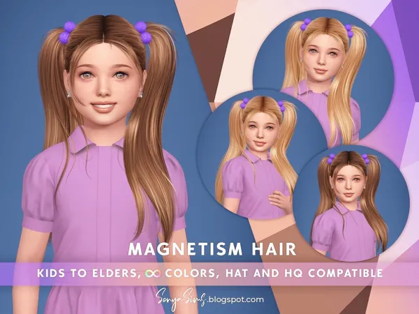 Alpha MAGNETISM HAIR KIDS by sonyasims - The Sims 4 Custom Content