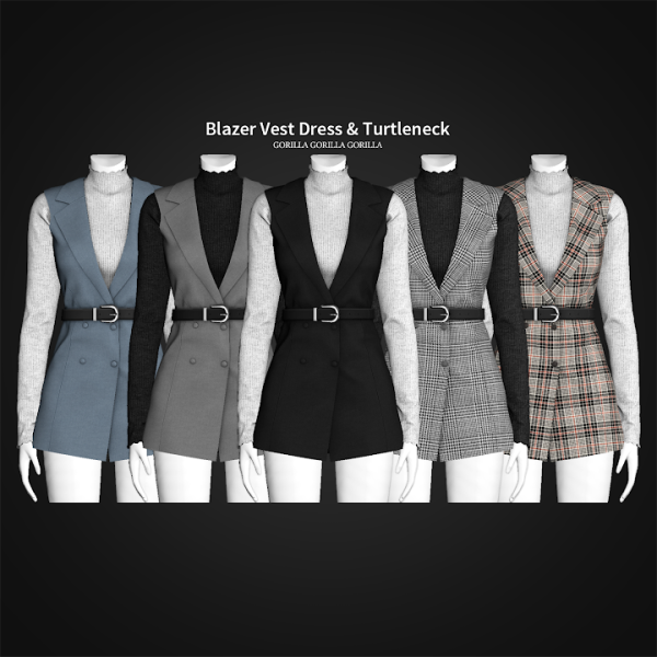 Alpha Blazer Vest Dress Turtleneck by simsfinds - The Sims 4 Custom Content