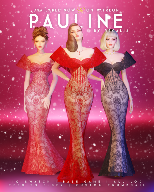 Mix PAULINE DRESS by simsfinds - The Sims 4 Custom Content