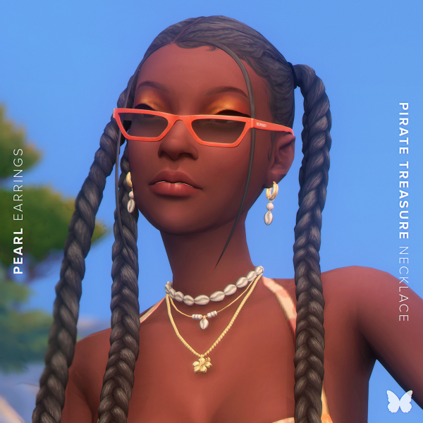 Maxis Match Pearl Earrings Pirate Treasure Necklace by simsfinds - The Sims 4 Custom Content