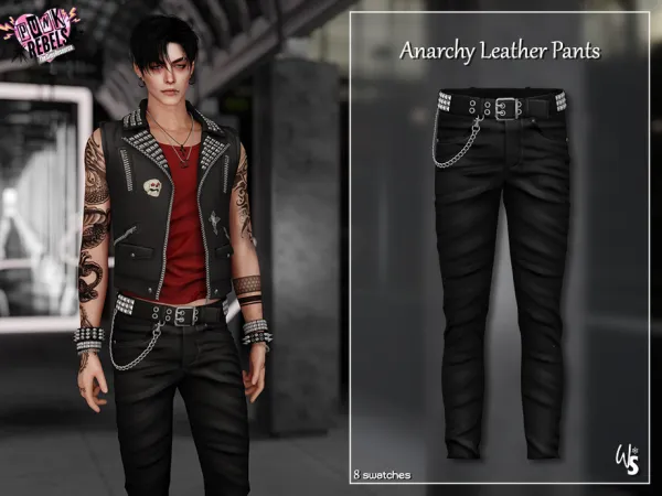 Alpha Anarchy Leather Pants (men) by wisteriasims - The Sims 4 Custom Content