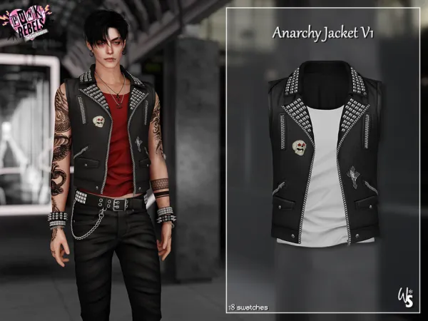 Alpha Anarchy Leather Jacket v1 (men) by wisteriasims - The Sims 4 Custom Content