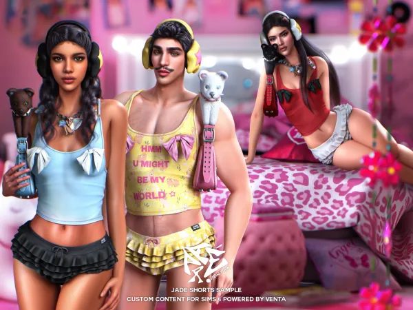 Alpha pare jade shorts sample by bergdorfsims - The Sims 4 Custom Content