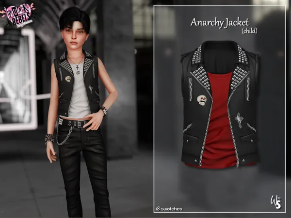 Alpha Anarchy Leather Jacket (child) by wisteriasims - The Sims 4 Custom Content