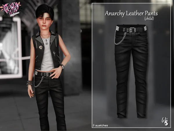 Alpha Anarchy Leather Pants (child) by wisteriasims - The Sims 4 Custom Content