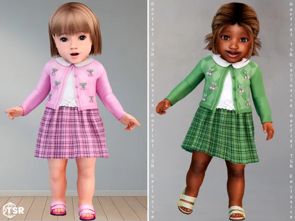 Mix Cherry infant cardigan with plaid skirt by thesimsresource - The Sims 4 Custom Content