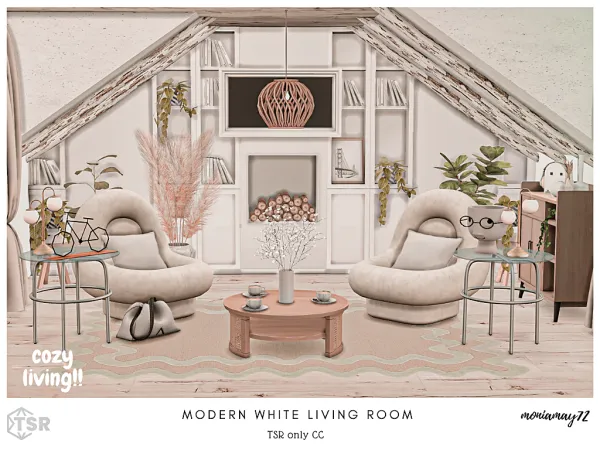 Alpha Modern White Living Room by moniamay72 - The Sims 4 Custom Content