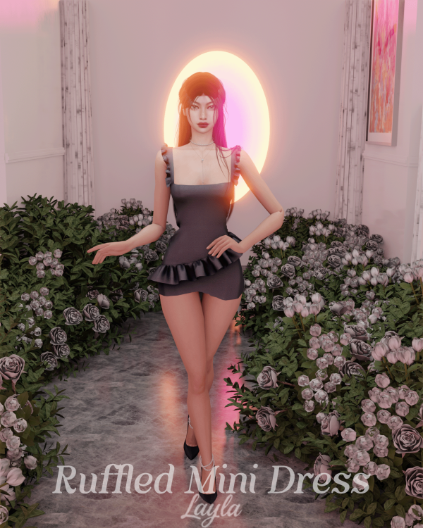 Alpha curseforge Ruffled Mini Dress (L030) by layla - The Sims 4 Custom Content