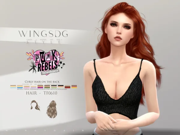 Alpha WINGS TF0610 Curly hair on the back by thesimsresource - The Sims 4 Custom Content