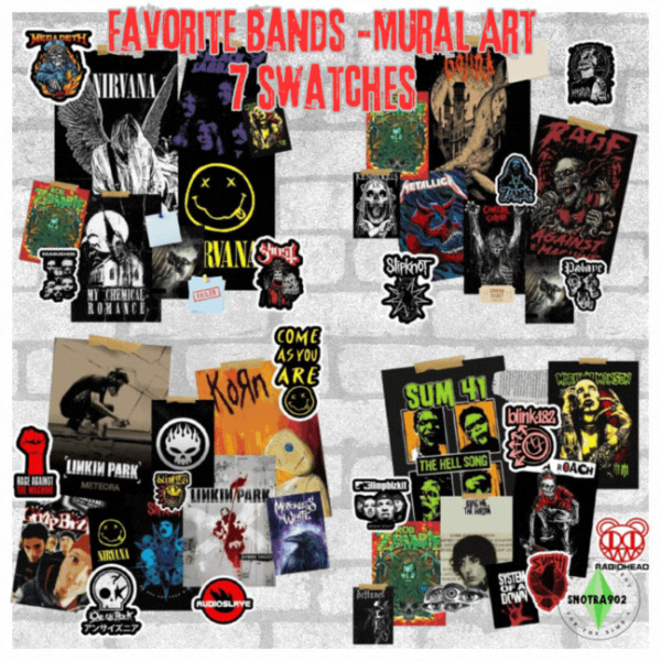 Alpha Favorite Bands Mural Art by simsfinds - The Sims 4 Custom Content