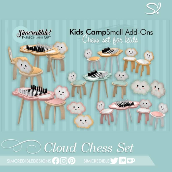 Alpha Cloud chess set for kids by simcredible - The Sims 4 Custom Content