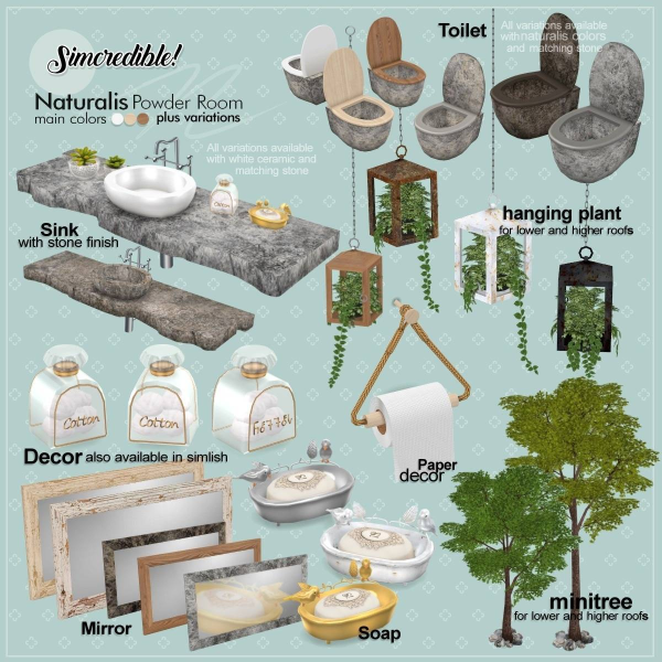 Alpha Naturalis Powder room by simcredible - The Sims 4 Custom Content