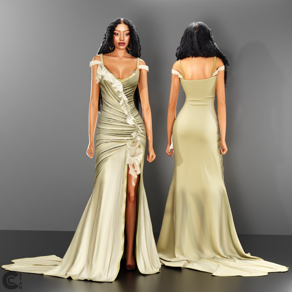 Alpha Draped High Slit Dress by cool_content_star - The Sims 4 Custom Content