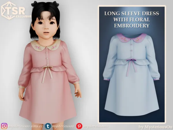 Maxis Match Long sleeve dress with floral embroidery by thesimsresource - The Sims 4 custom content
