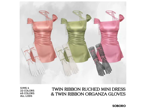 SOBORO "Twin Ribbon Ruched Mini Dress & Twin Ribbon Organza Gloves"