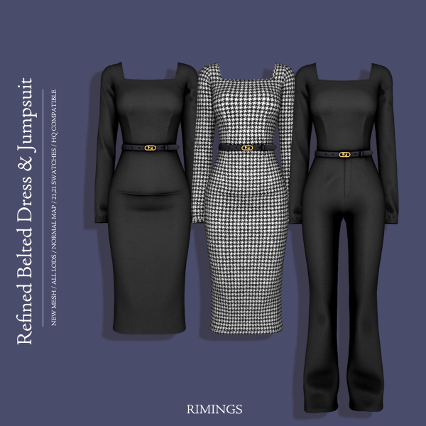 Alpha [RIMINGS] Refined Belted Dress Jumpsuit by simsfinds - The Sims 4 Custom Content