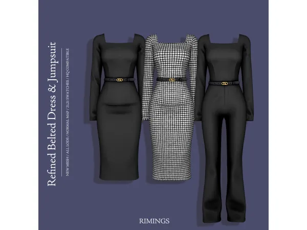 Alpha [RIMINGS] Refined Belted Dress Jumpsuit - The Sims 4 Custom Content