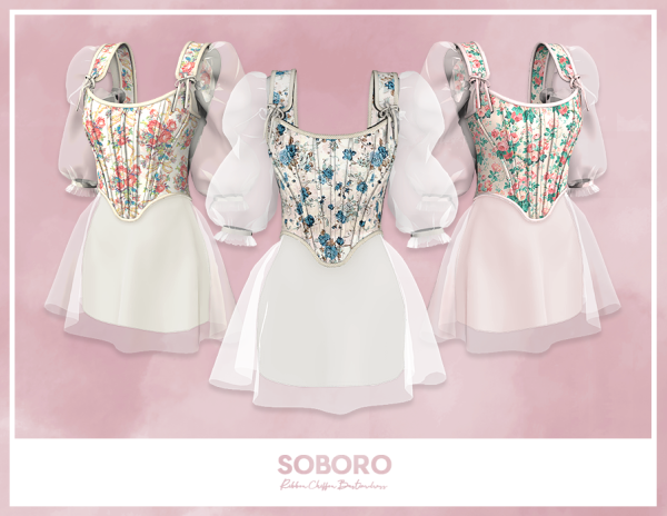 Alpha Ribbon chiffon bustier dress by simsfinds - The Sims 4 Custom Content