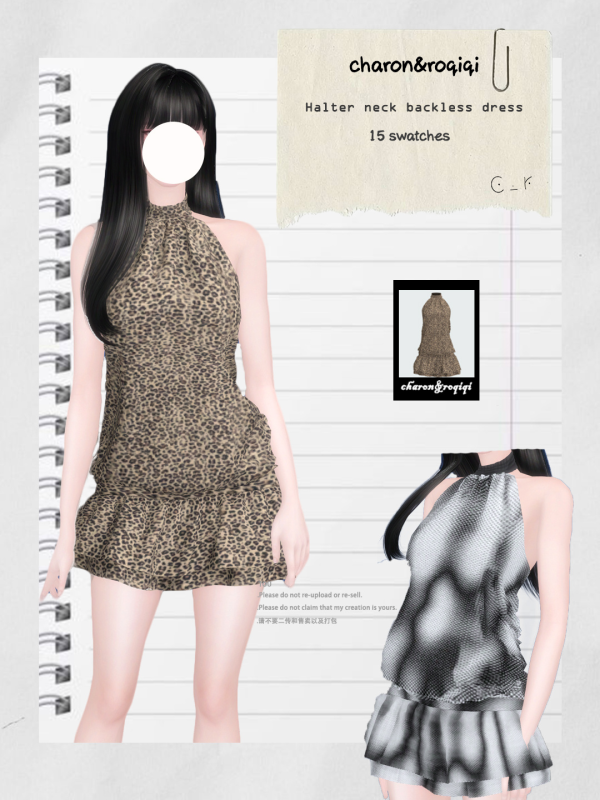 Maxis Match [charonroqiqi] Halter neck backless dress by simsfinds - The Sims 4 Custom Content