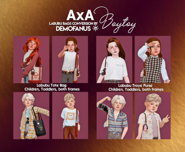 Maxis Match AxA Boytoy Labubu Bags conversion for children by simsfinds - The Sims 4 Custom Content