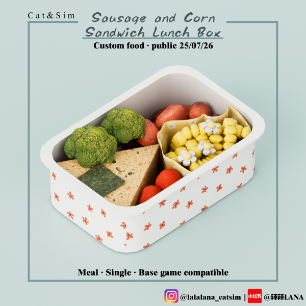 Alpha [Custom Recipe] Sausage and Corn Sandwich Lunch Box by simsfinds - The Sims 4 Custom Content