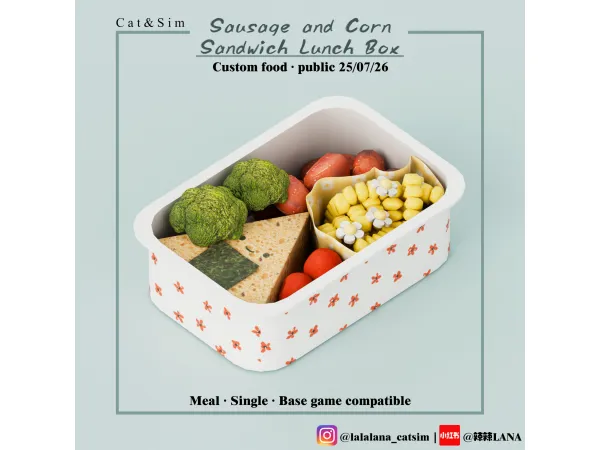 Alpha [Custom Recipe] Sausage and Corn Sandwich Lunch Box by lalalana - The Sims 4 Custom Content