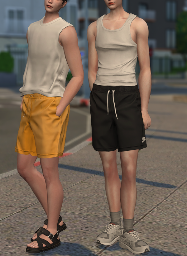 Maxis Match [Noru] am Tank Top 01 Casual Shorts 02 by simsfinds - The Sims 4 Custom Content