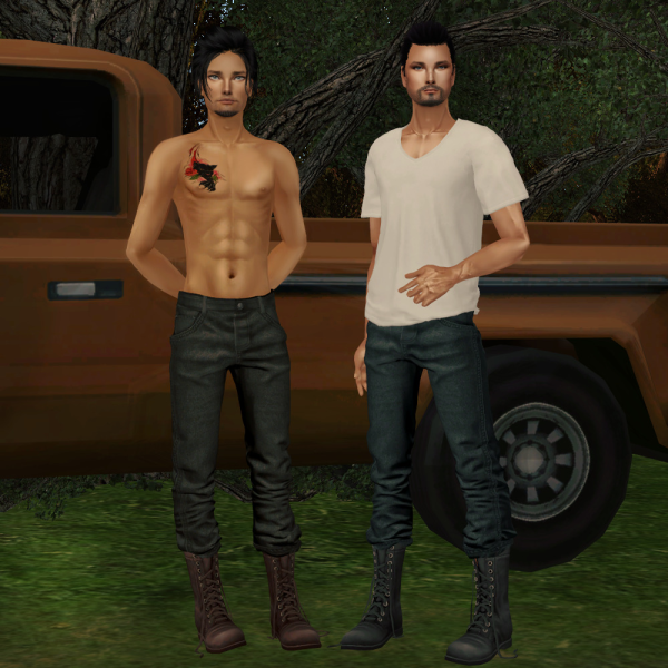 Darte77 Simple T shirt in solid colors Vinyl Coated Jeans by simsfinds - The Sims 2 Custom Content