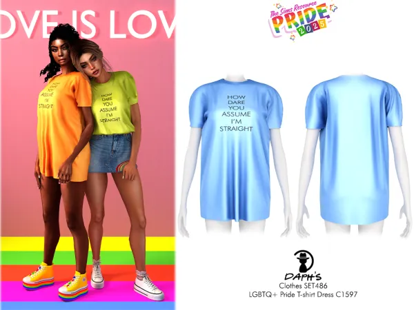 Alpha Daph's PRIDE2025 Clothes SET486 LGBTQ Pride T shirt Dress C1597 by daphsmods - The Sims 4 Custom Content