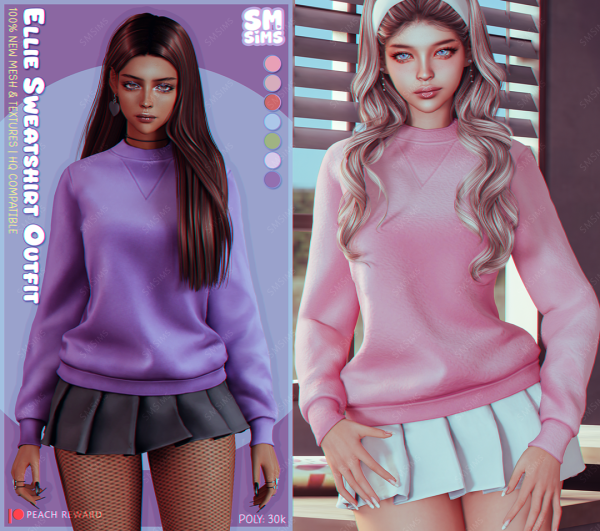 Alpha PEACH Ellie Sweatshirt Outfit by simsfinds - The Sims 4 Custom Content