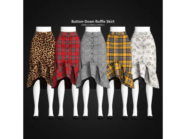 Alpha Button Down Ruffle Skirt by Gorilla Gorilla Gorilla - The Sims 4 Custom Content