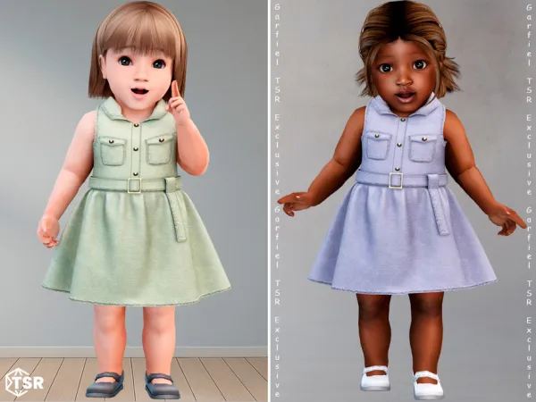 Maxis Match Infant denim dress with belt and pockets by Garfiel - The Sims 4 Custom Content