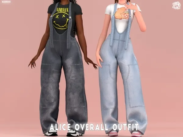 Mix Alice Denim Overall Outfit bluerosesims by bluerose-sims - The Sims 4 Custom Content