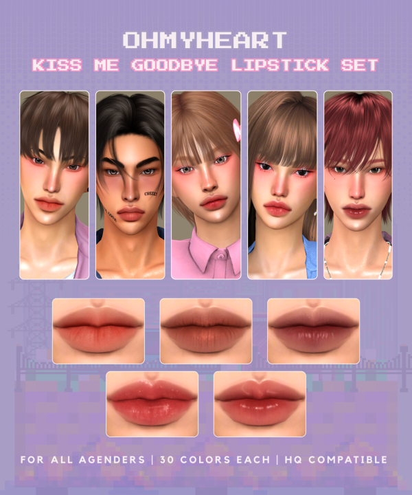 Alpha KISS ME GOODBYE LIPSTICK SET by ohmyheart - The Sims 4 Custom Content