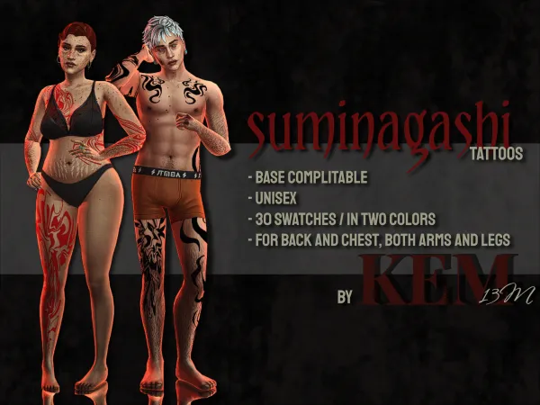 Mix Suminagashi tattoos for by kem13m - The Sims 4 Custom Content